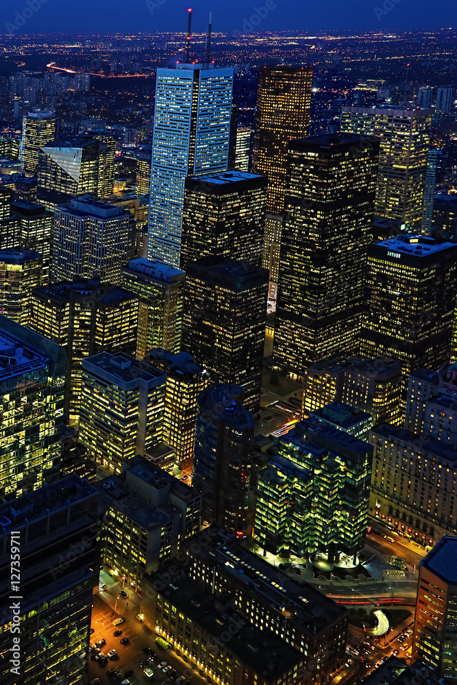 Vertical of after dark aerial of Toronto city center Vertical of after dark aerial of Toronto city center