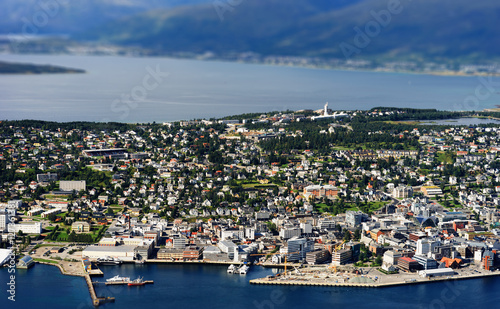 Tilt-shifted micro toy Tromso city background © spacedrone808