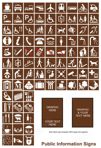 Brown make your own Public Information signs with white graphics 