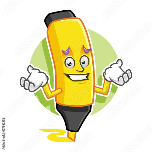 Feeling sorry Highlighter mascot, Highlighter character, Marker cartoon