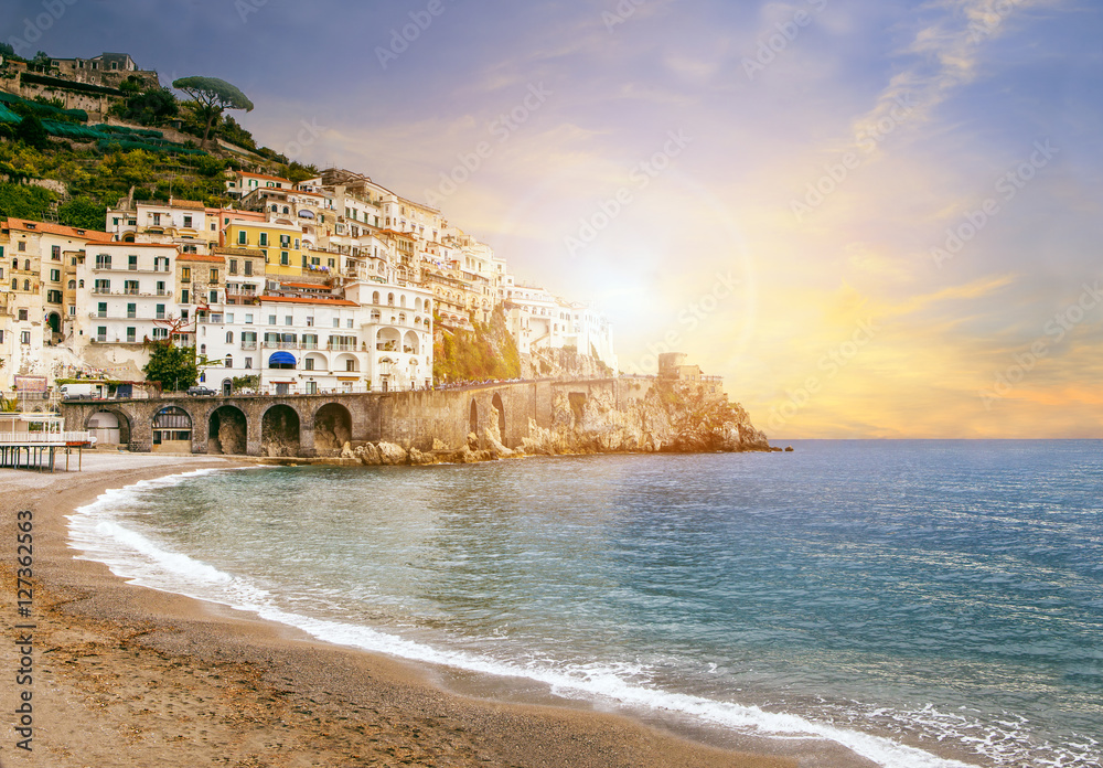 beautiful landscape of amalfi coast mediterranean sea south ital