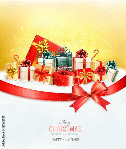 Holiday Christmas background with presents.and a gift bow Vector
