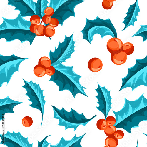 Christmas Holly Berry seamless pattern