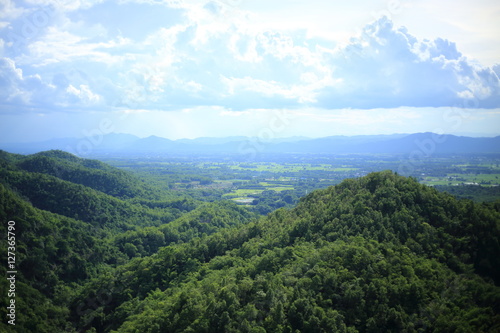 Mountains view at Wat Pratad Doi Leng in Phrae Thailand