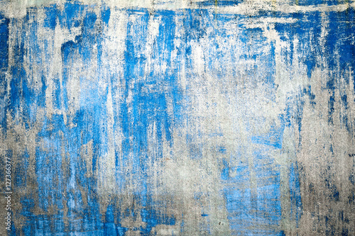 Old Damaged Cracked Paint Wall, Grunge Background, blue color