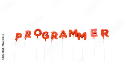 PROGRAMMER - word made from red foil balloons - 3D rendered.  Can be used for an online banner ad or a print postcard.
