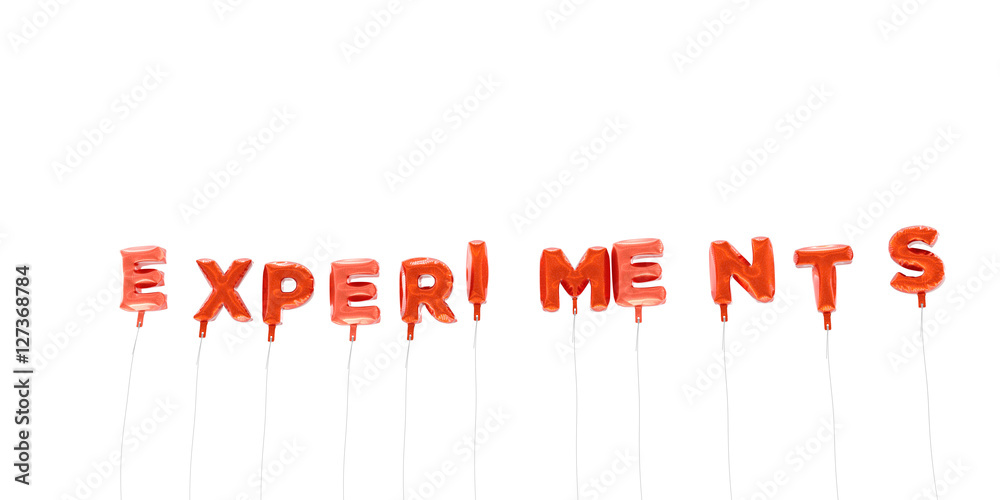 Fototapeta premium EXPERIMENTS - word made from red foil balloons - 3D rendered. Can be used for an online banner ad or a print postcard.