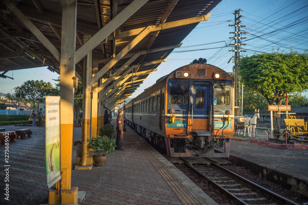 Nakhon Lampang, Thailand - November, 13, 2016 : Train ariving tostation at Nakhon Lampang Railway Station in Nakhon Lampang, Thailand. Nakhon Lampang, Thailand - November, 13, 2016 : Train ariving tostation at Nakhon Lampang Railway Station in Nakhon Lampang, Thailand.