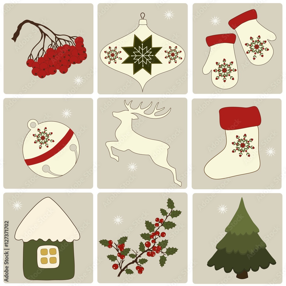 Fototapeta premium Christmas retro icons
