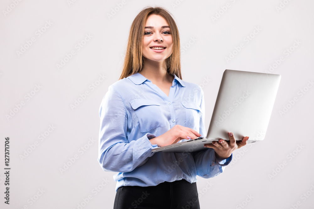 Girl with laptop in white background Girl with laptop in white background