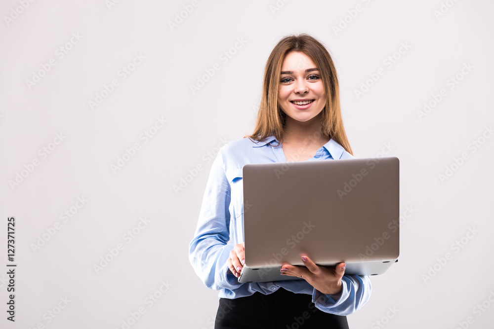 Girl with laptop in white background Girl with laptop in white background