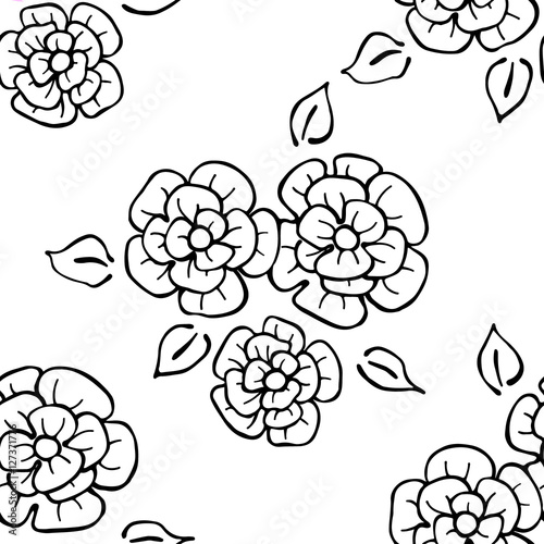 Seamless vector hand drawn seamless floral  pattern. Background with flowers, leaves. Decorative graphic vector drawn illustration. Line drawing