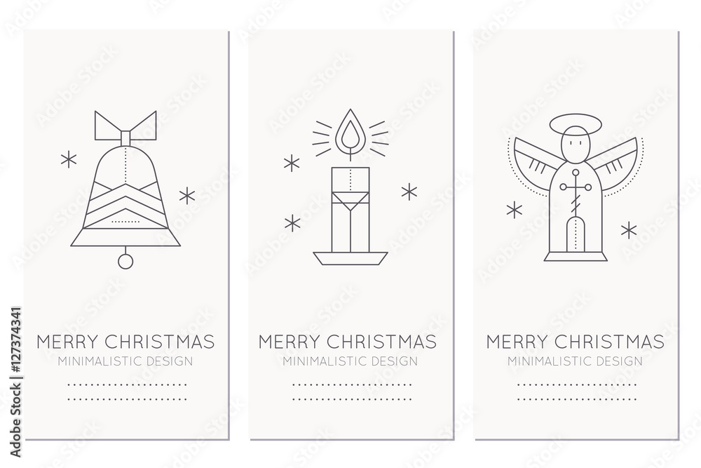 Merry Christmas greeting card template with holiday symbols