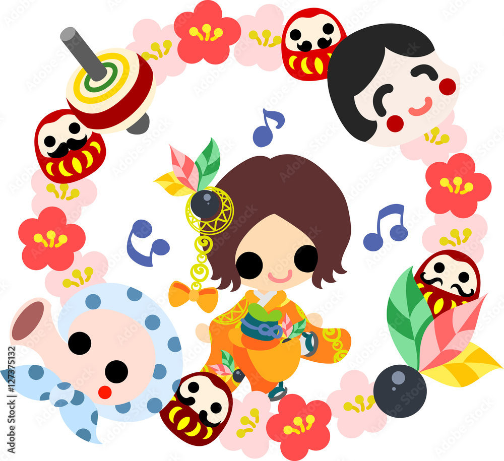 The cute illustration of stylish girls in Kimono (Japanese style cloth). And it is usable to New Year holidays use including the New Year's card.