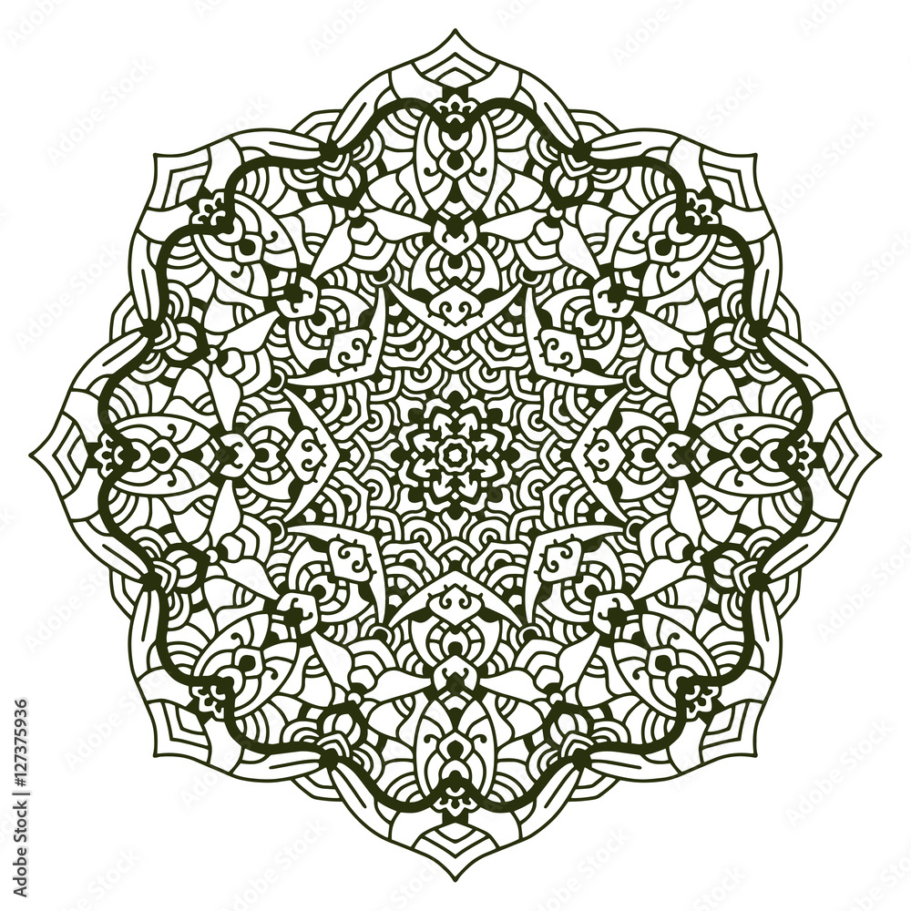 Hand drawn element. Black and white. Mandala. Vector illustration. Hand drawn element. Black and white. Mandala. Vector illustration.