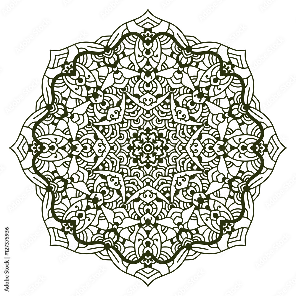 Hand drawn element. Black and white. Mandala. Vector illustration.