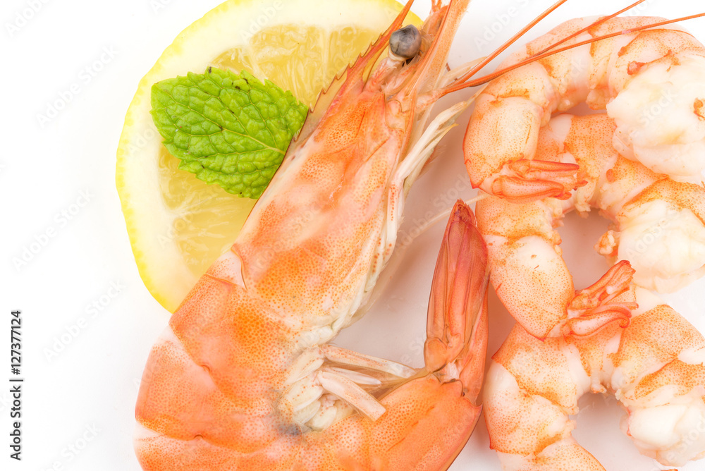 Shrimps. Prawns isolated on a White Background .Seafood