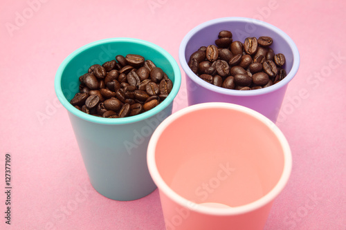 coffee beans on pink backgrounds