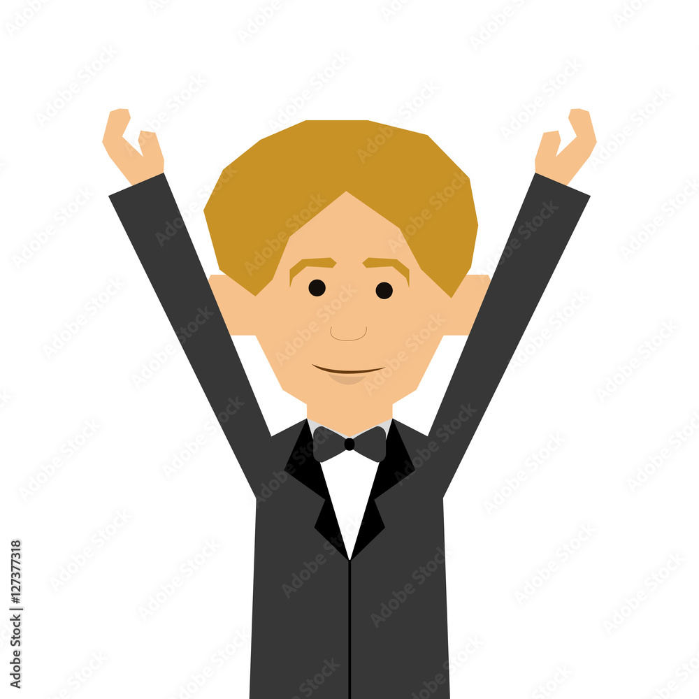 man wearing suit with arms raised cartoon icon image vector illustration design man wearing suit with arms raised cartoon icon image vector illustration design