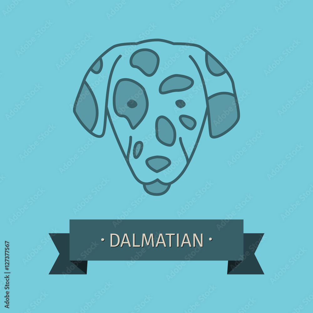 Dalmatian breed dog for logo design. Vector colored hand drawn dog head
