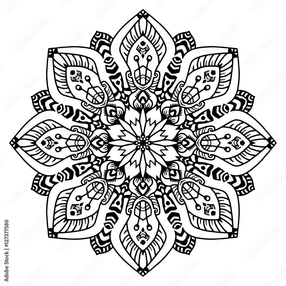 Fototapeta premium Hand drawn element. Black and white. Mandala. Vector illustration. 