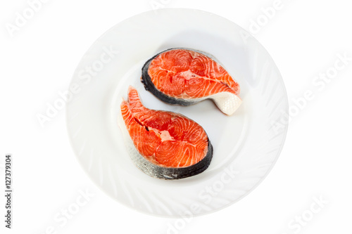 Slices of a fresh crude salmon