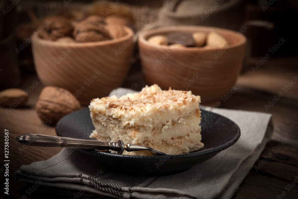 Homemade cake with ground walnut and coconut. Homemade cake with ground walnut and coconut.
