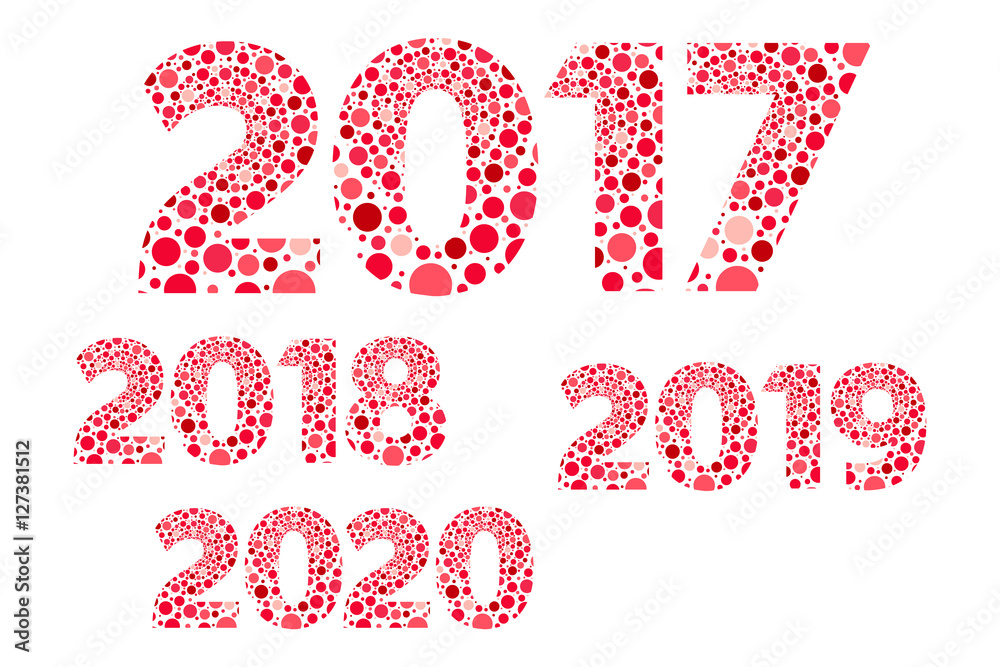 2017 2018 2019 2020 Happy New Year red and pink bubbles vector isolated symbols 2017 2018 2019 2020 Happy New Year red and pink bubbles vector isolated symbols
