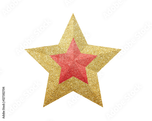 Golden and Red Christmas Star isolated on white background