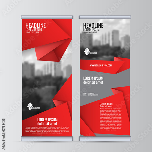 Roll up business banner design vertical template vector.
