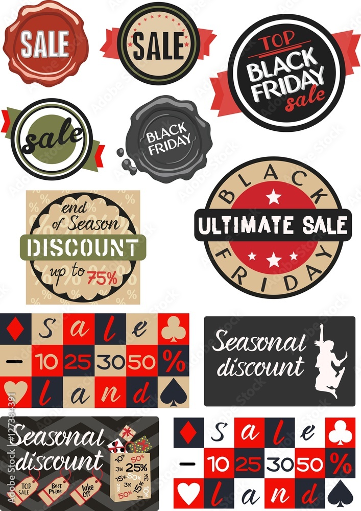 Black Friday sale inscription design template. Shopping. Tag, price, label, sticker, badge. Vector illustration.
