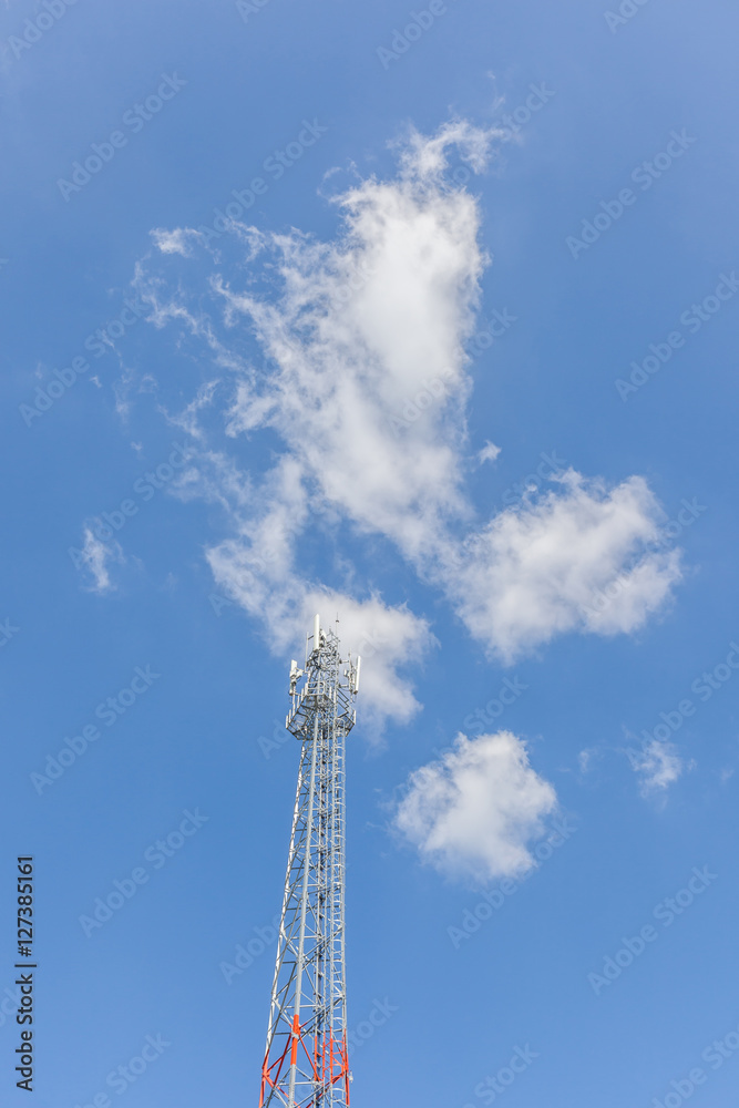 Close up the top of telecommunications tower with beautiful blue Close up the top of telecommunications tower with beautiful blue