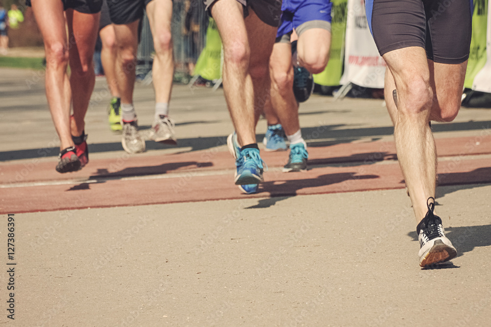 Marathon running race, people feet