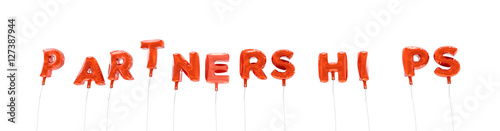 PARTNERSHIPS - word made from red foil balloons - 3D rendered. Can be used for an online banner ad or a print postcard.