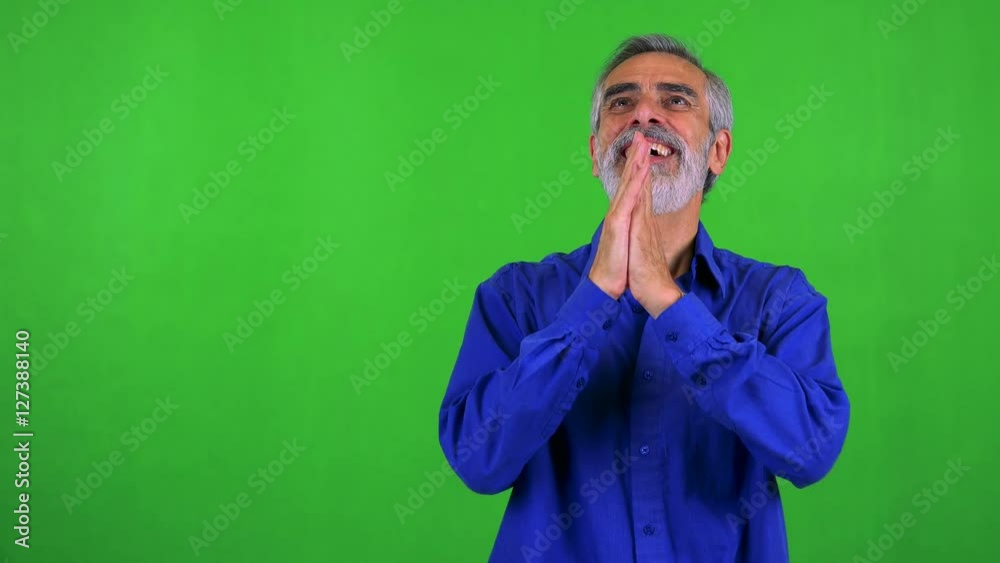 old senior man rejoices - green screen - studio old senior man rejoices - green screen - studio