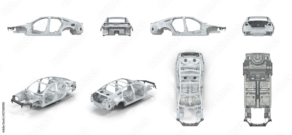 The bodie of car prepared for production. on white. renders set from ...