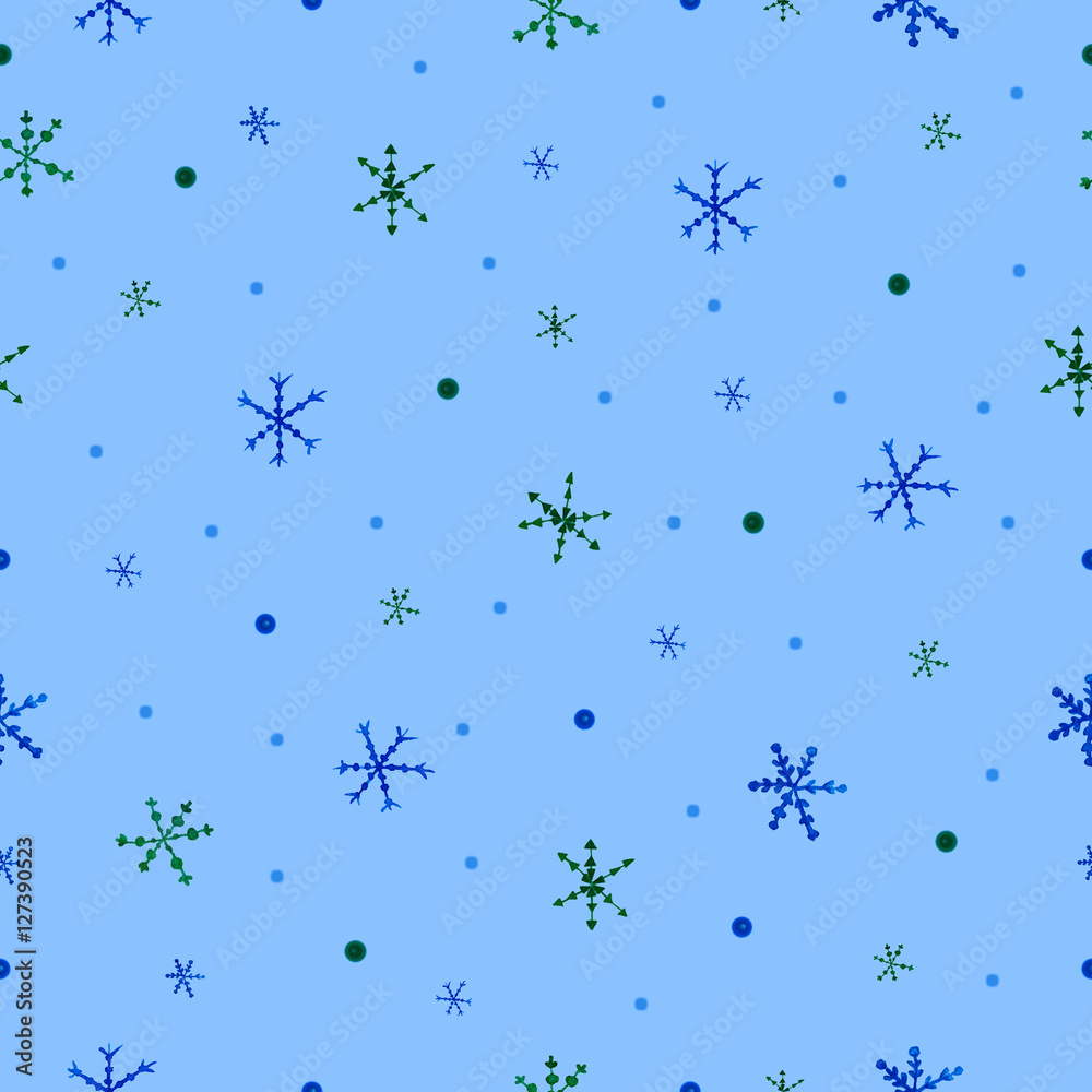 Seamless Raster pattern. Blue background with stars. Old style vintage design. 
