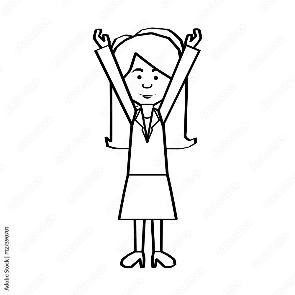woman with arms up  black line cartoon icon image vector illustration design 