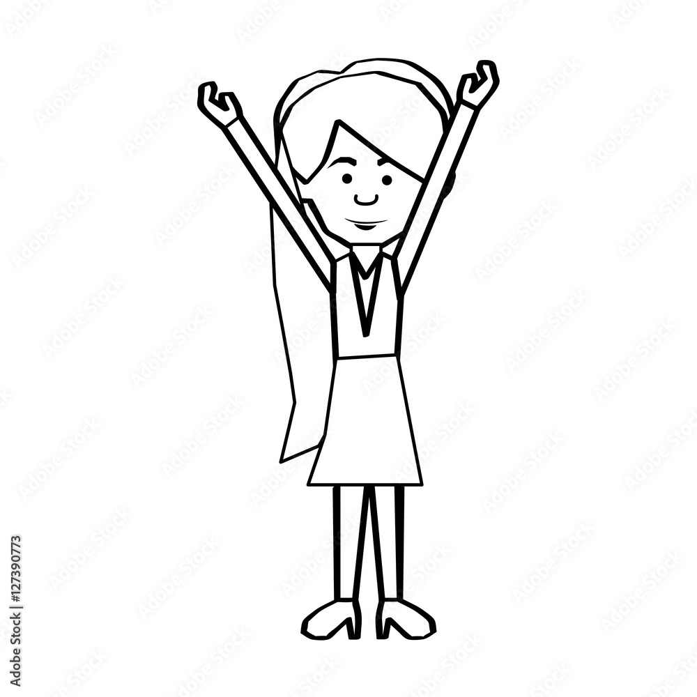 woman with arms up black line cartoon icon image vector illustration design woman with arms up black line cartoon icon image vector illustration design