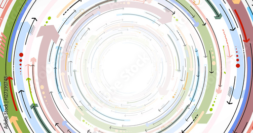 Flow of arrows. Imagination of business or technology process. Vector futuristic  background with great idea