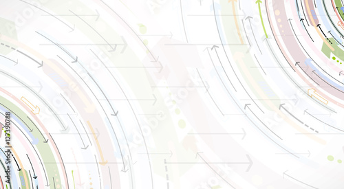 Flow of arrows. Imagination of business or technology process. Vector futuristic  background with great idea