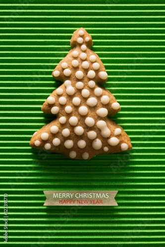 A postcard with a picture of a cookie Christmas tree photo