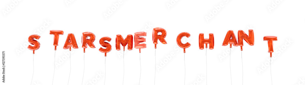 STARSMERCHANT - word made from red foil balloons - 3D rendered. Can be used for an online banner ad or a print postcard. STARSMERCHANT - word made from red foil balloons - 3D rendered. Can be used for an online banner ad or a print postcard.