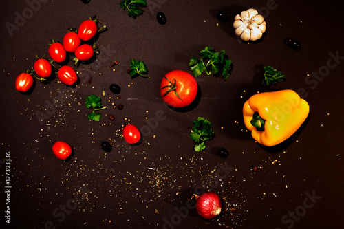 vegetables on a black background