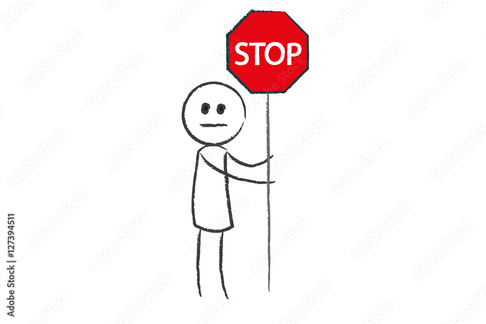Person mit Stop Schild - Warnung - Problem Person mit Stop Schild - Warnung - Problem
