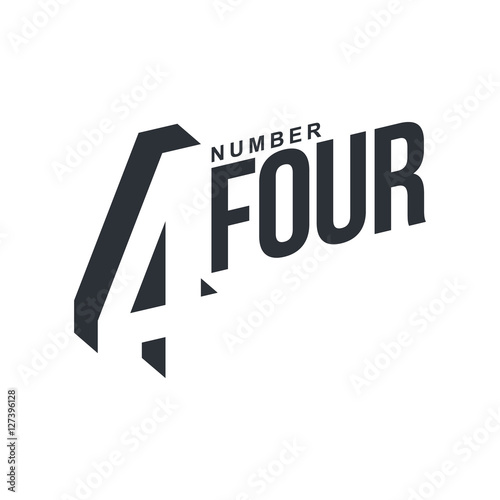 Black and white number four diagonal logo template, vector illustrations isolated on white background. Graphic logo with diagonal logo with number four