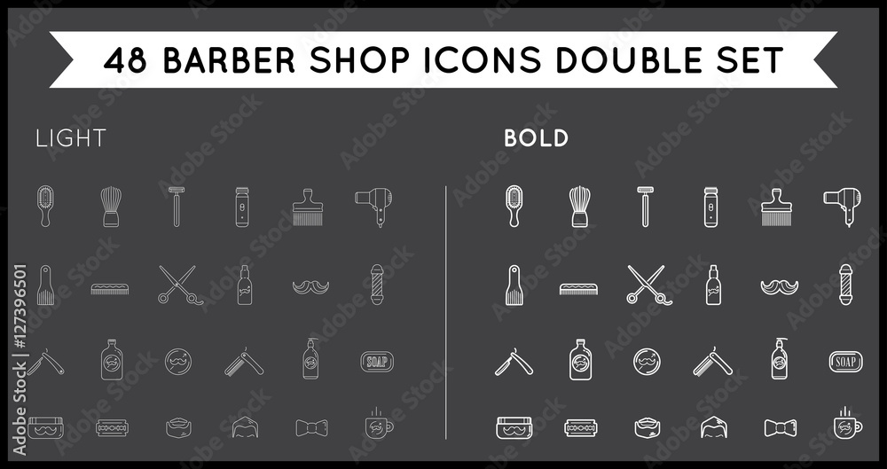 Set of Thin and Bold Vector Barber Shop Elements and Shave Shop Set of Thin and Bold Vector Barber Shop Elements and Shave Shop