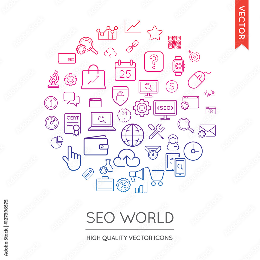Vector Set of SEO Modern Flat Thin Icons Inscribed in Round Shap Vector Set of SEO Modern Flat Thin Icons Inscribed in Round Shap