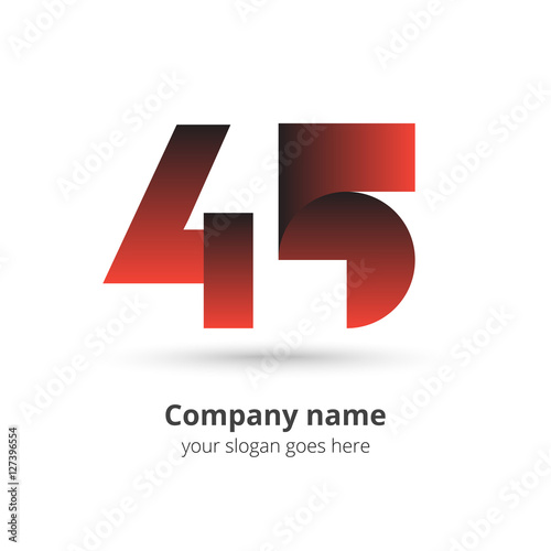 45 logo icon and vector design template. Monogram years numbers four and five. Logotype forty-five with light red gradient color. Creative vision concept logo, elements, sign, symbol for card,