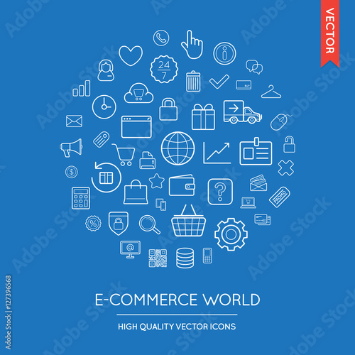 Wallpaper Mural Vector Set of E-Commerce Modern Flat Thin Icons Inscribed in Rou Torontodigital.ca